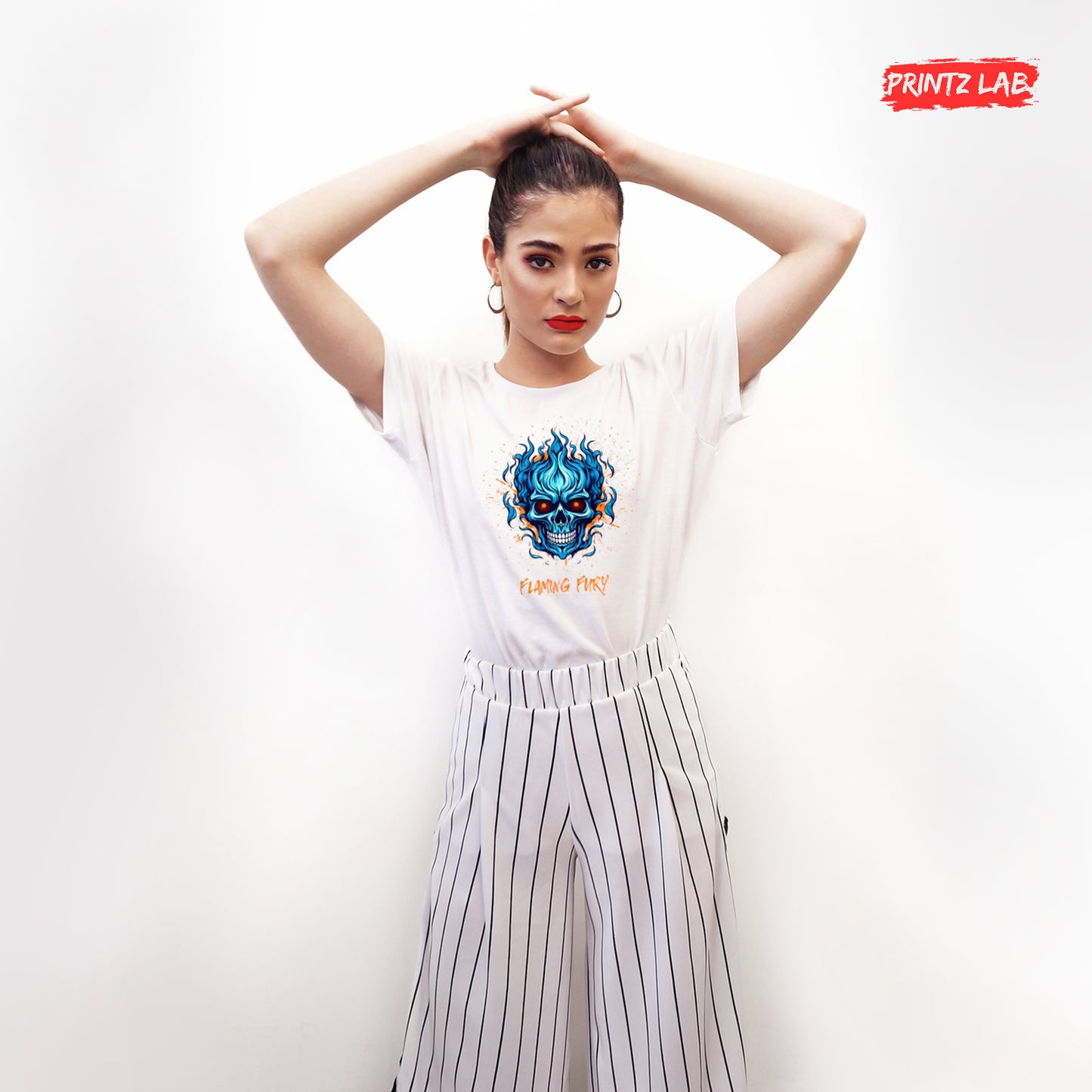 Flaming Fury Graphic Tee for Bold Style - White