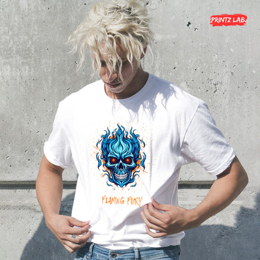 Flaming Fury Graphic Tee for Bold Style - White
