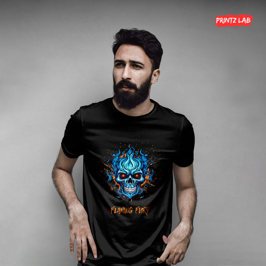 Flaming Fury Skull Graphic Tee - Black - Unisex Jersey Short Sleeve Shirt