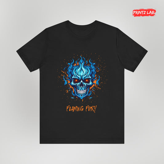 Flaming Fury Skull Graphic Tee - Black - Unisex Jersey Short Sleeve Shirt